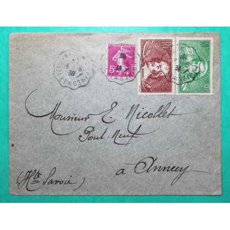 N°278B + 330 + 331 SEMEUSE CALLOT BERLIOZ CHOMEURS INTELLECTUELS  LETTRE 1938