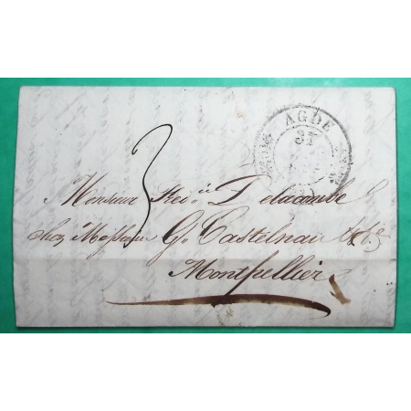 CAD TYPE 11 AGDE HERAULT POUR MONTPELLIER 1832 LETTRE COVER FRANCE