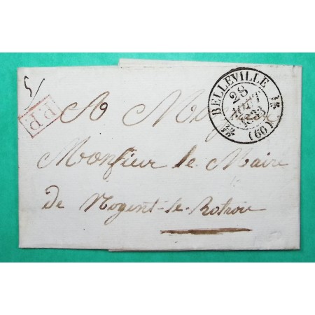 CAD TYPE 12 BELLEVILLE SEINE PP PORT PAYE POUR NOGENT LE ROTROU EURE ET LOIR 1833