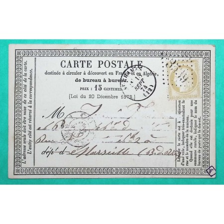 N°55 CARTE PRECURSEUR GC 3539 ST CHAMAS BOUCHES DU RHONE POUR MARSEILLE 1874