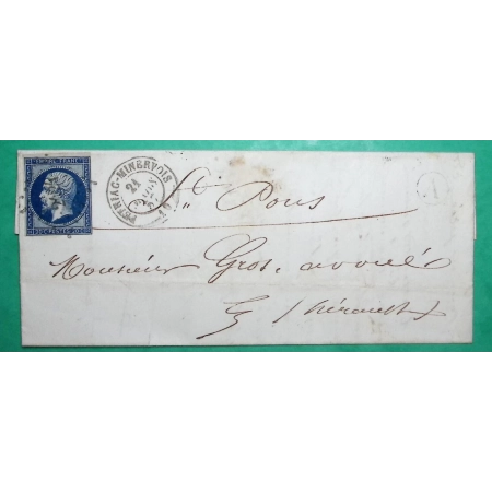 N°14 PC 2424 PEYRIAC MINERVOIS AUDE BOITE RURALE A RIEUX POUR ST PONS HERAULT 1857 LETTRE COVER FRANCE