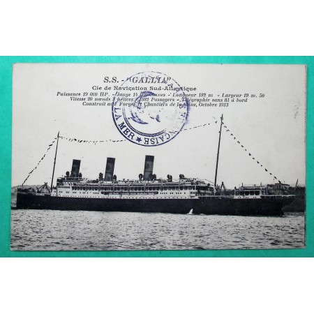 FRANCHISE MILITAIRE FM MARINE SERVICE A LA MER CARTE POSTALE SS LE GALLIA TOULON VAR 1918 WW1