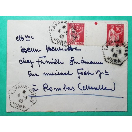 N°283 PAIRE PAIX INTERPANNEAU CACHET HEXAGONAL TAVAUX JURA 1940