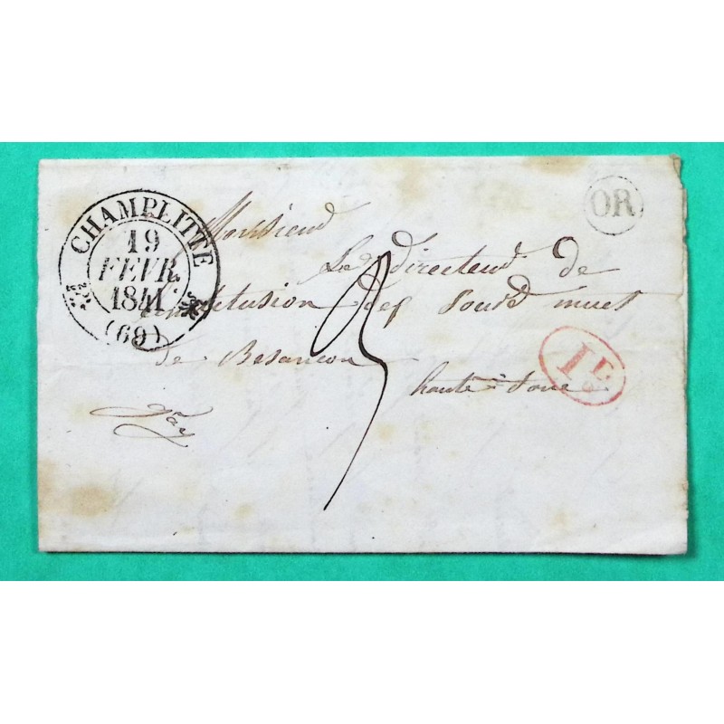 CAD TYPE 12 CHAMPLITTE HAUTE SAONE DECIME + OR ORIGINE RURALE GATEY POUR BESANCON DOUBS 1841