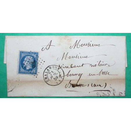 N°14 PC 700 CHALAMONT AIN POUR BOURG EN BRESSE 1859 LETTRE COVER FRANCE