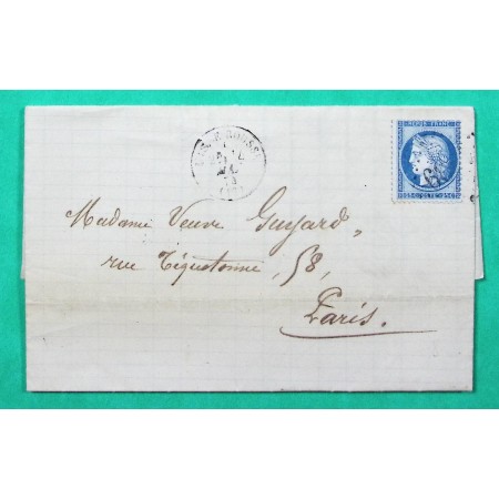 N°60A GC 1839 L'ISLE ROUSSE CORSE POUR PARIS 1874