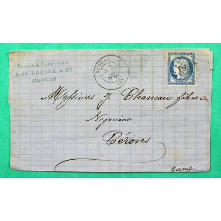 N°60C GC 4471 BROCAS LANDES BUREAU SUPPLEMENTAIRE POUR CERONS GIRONDE 1876