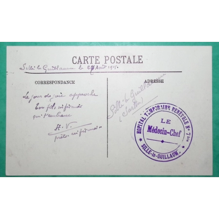 FRANCHISE MILITAIRE FM HOPITAL TEMPORAIRE BENEVOLE N°7bis SILLE LE GUILLAUME SARTHE 1915 WW1 LETTRE COVER FRANCE