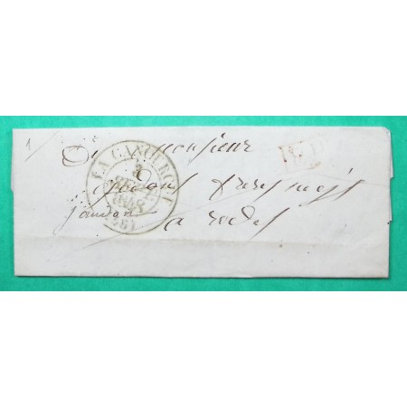 CAD TYPE 13 LA CANOURGUE LOZERE PP PORT PAYE POUR RODEZ AVEYRON 1848