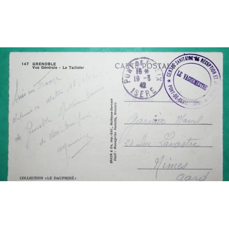 FRANCHISE MILITAIRE FM CENTRE SANITAIRE DE RECEPTION ET DE TRIAGE PONT DE CLAIX ISERE POUR NIMES GARD 1942 WW2 FRANCE