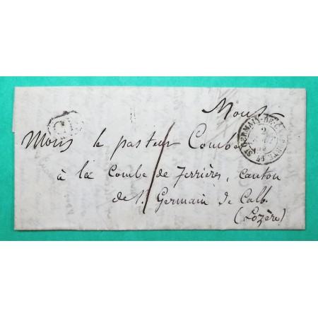 CAD TYPE 15 ST GERMAIN DE CALBERTE LOZERE DEPART LA LIQUIERE TAXE LOCALE 1 CURSIVE EN ARRIVEE 46 COLLET DE DEZE 1842