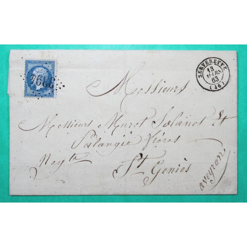 N°22 GC 3394 SERVERETTE LOZERE POUR ST GENIES AVEYRON 1863